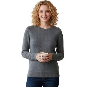 J. Crew Merino Wool Navy Marled Knit Button Detail Crewneck Sweater Size M